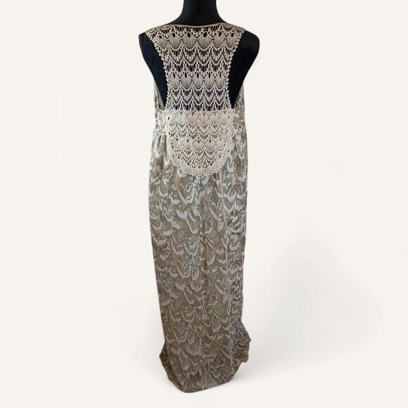 CATO Women's Maxi Dress Large Beige Lace Crocheted Lightweight Formal Abstract - Picture 2 of 3